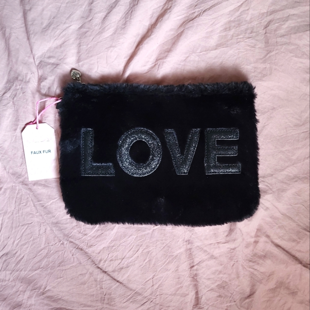 🌜Black Faux Fur Clutch Handbag